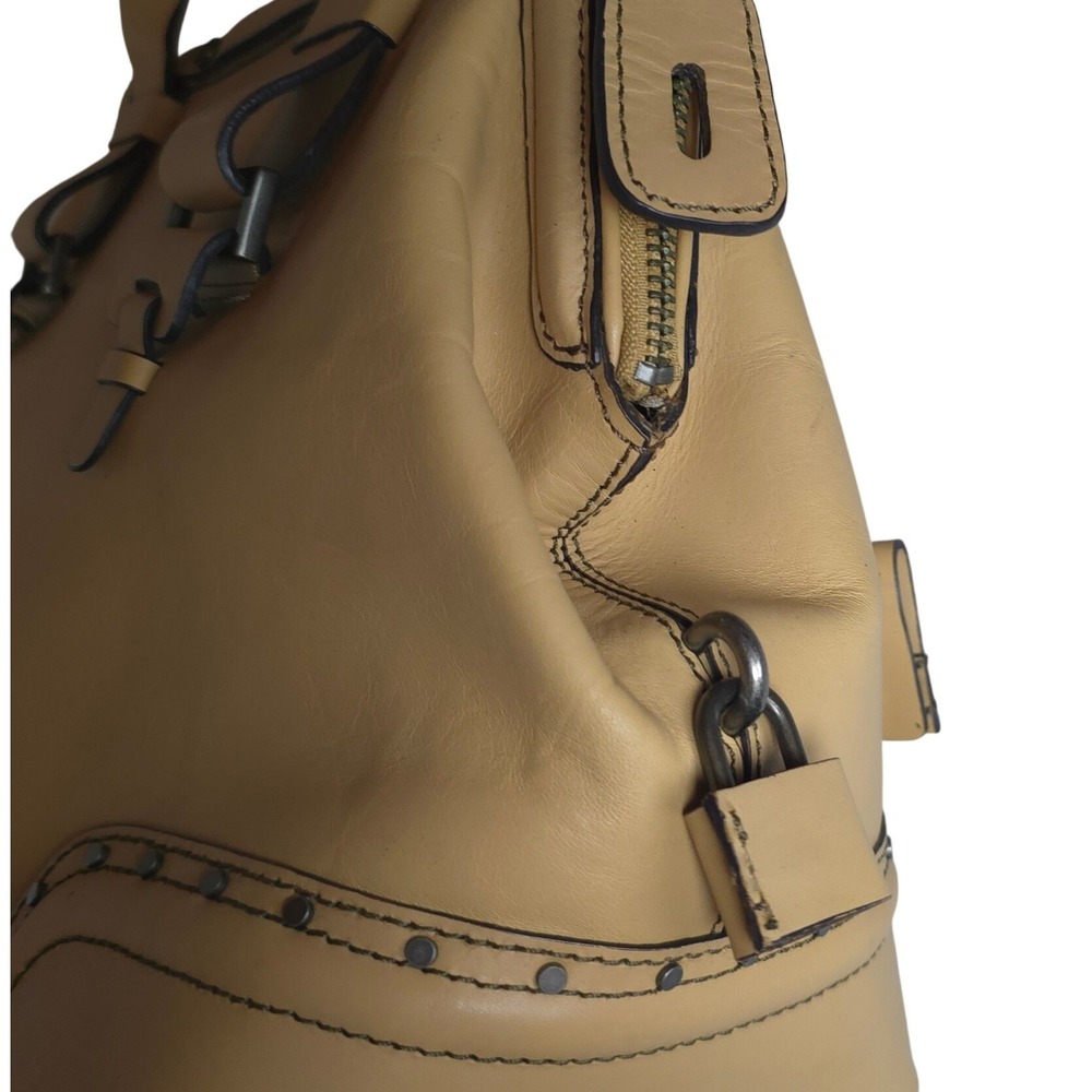 Ellen Tracy Doctor Satchel Camel Leather Structured Top Handle Work Bag Lock Key - Picture 6 of 16